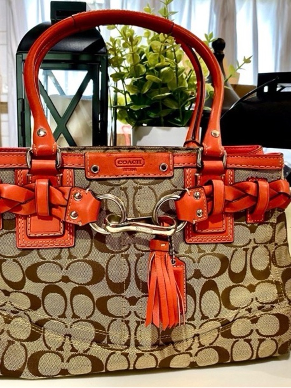 RARE!! Coach Hampton Insignia Canvas & Leather Handbag